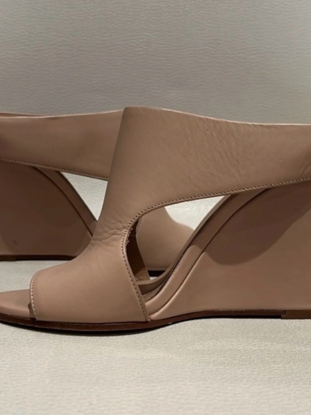 Vince Blush Tan Leather Open-Toe Wedge Mules